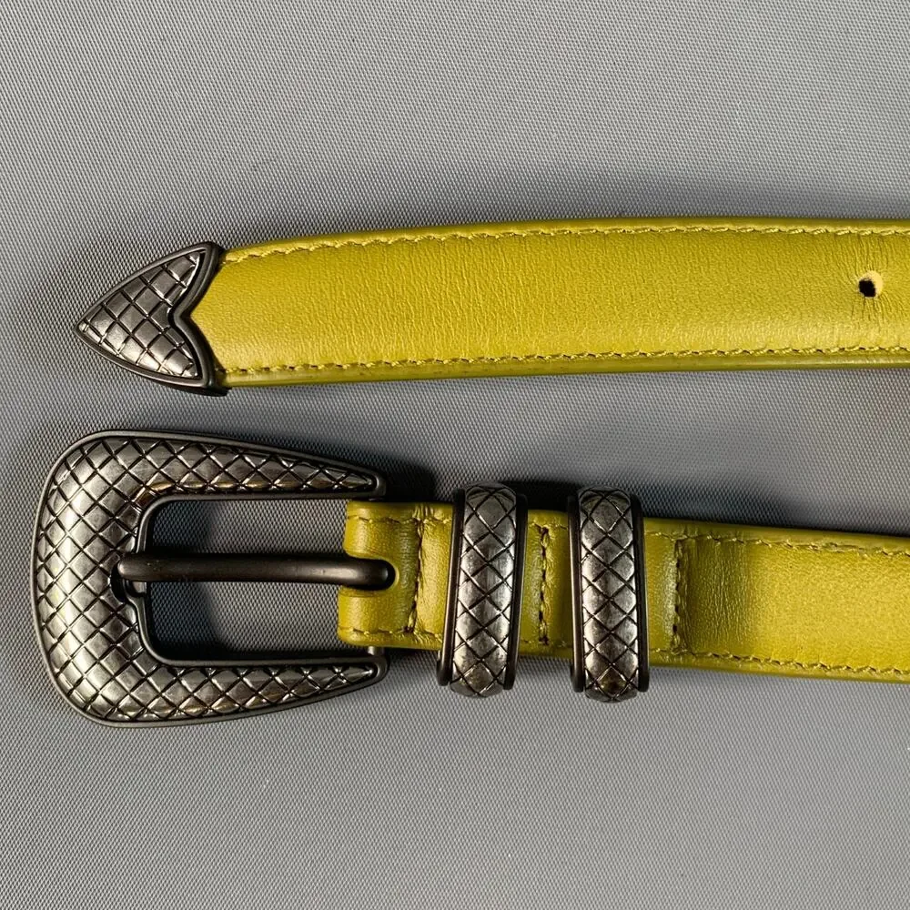 BOTTEGA VENETA Size 38 Green Brown Solid Leather Belt
